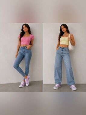 Converse Light Blue Skinny Jeans with Lilac Sneakers